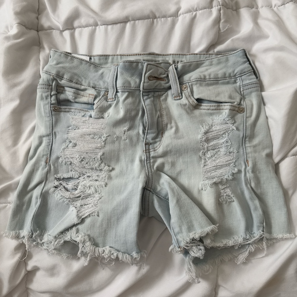 American Eagle Distressed Light Blue Denim Shorts